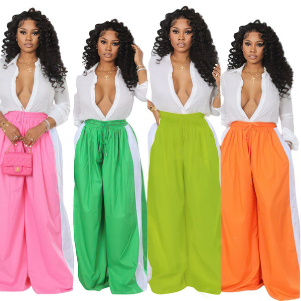 YD8814-D9 European and American women's clothing, 's new models, fashionable and casual color-matching wide-leg pants,  women's clothing