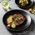 Steak plate western dinner plate creative black matte gold rim steak plate commercial ceramic tableware western dinner plate