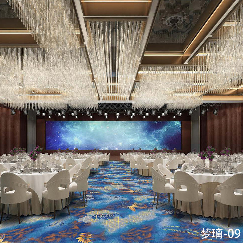 Custom carpets for hotel banquet halls, corridors, and aisles - fire-retardant, full-spread nylon printed carpets for restaurants and dining rooms