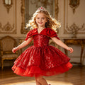 Girls' formal dress - knee-length puffy skirt with sequin accents - perfect for parties, fashionable kids' princess dress, birthday outfit - in stock