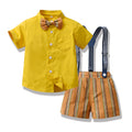 New in stock: summer boys' british style outfit - short sleeve shirt & striped overalls gentleman's first birthday suit