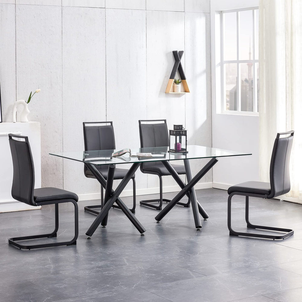 Modern dining chair pu faux leather high back upholstered