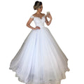 new foreign trade  fashion one-shoulder v-neck slim-fit trendy puffy train wedding dress with lace trim