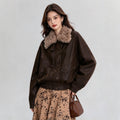 european and american cross-border trade quilted detachable fur collar leather jacket women's autumn/winter patchwork warm short coat