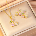 [set] sweet copper inlaid with zirconium and full diamond cherry necklace for women, earrings, versatile and elegant, high-end clavicle chain jewelry