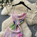 French tie-dye pleated suspender pure desire dress for women summerk-style holiday style waist long skirt dopamine outfit
