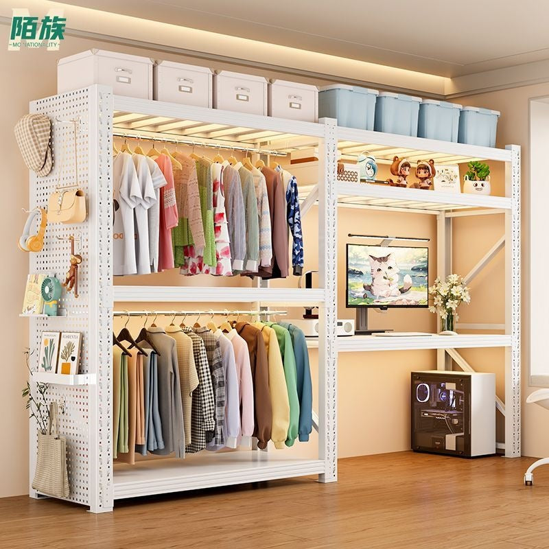 Thickened shelf all steel wardrobe wardrobe open simple bedroom walk-in closet floor hanging clothes rack butterfly hole clothes rack