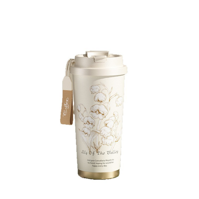 316 coffee tumbler lily of the valley thermal and cold cup for girls, good-looking straw, car double drinking cup, gift cup