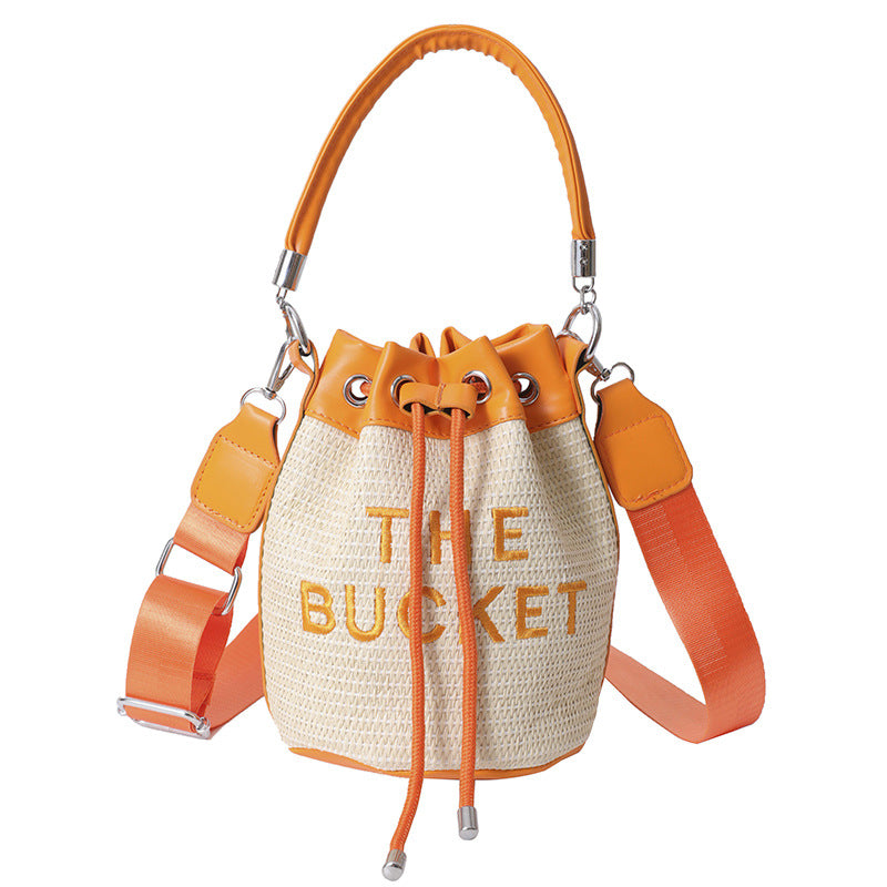 Woven handbag small bag women's new straw bucket bag summer popular niche style shoulder crossbody bag cylinder