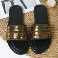 Women's flat sandals and slippers - new fashionable sequin round toe flat sandals with rhinestone embellishments for women