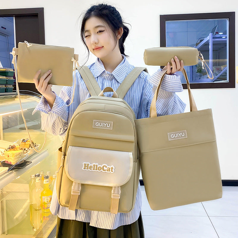 School bag, light for junior high school students, four-piece set for primary school students, large-capacity Korean version backpack, new backpack in 2025.