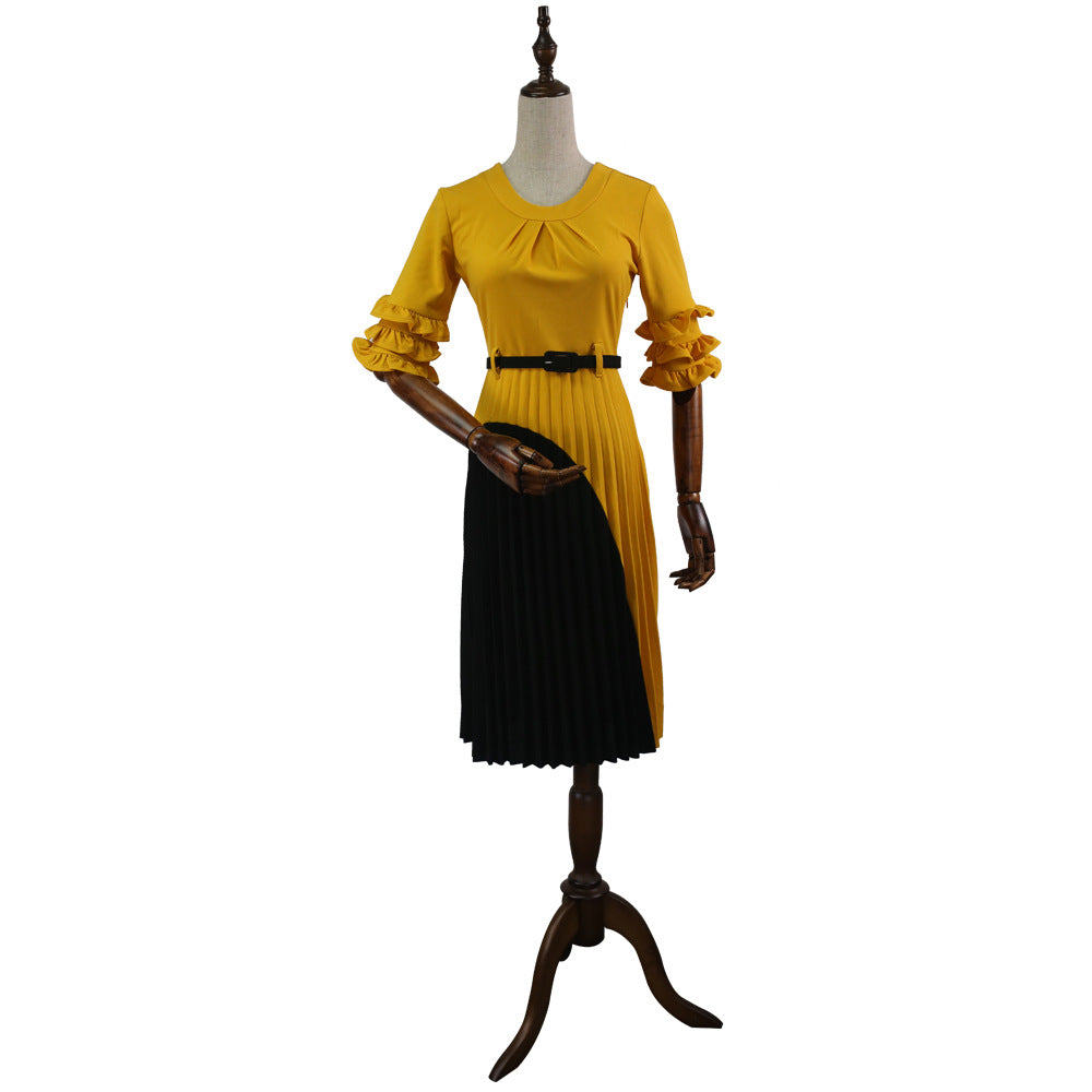 supply   african plus size women's clothing bell sleeves color matching dress one piece dropshipping
