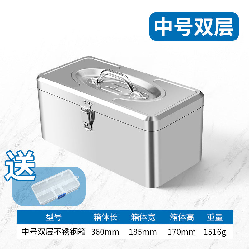 Multifunctional Toolbox Storage Box Stainless Steel Box Suitcase Storage Box Double Layer Extra Thickened Large Tool Box