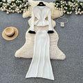 Xiaoxiangfengtwo-piece setfemaleautumfrenchcontrast colormetal bucklelong sleevesruffle hemknitting shirt skirt