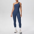 Sexy one-shoulder activewear set: high-waisted, figure-hugging leggings with pockets - perfect for outdoor leisure, running, fitness, and yoga