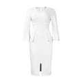 D354  european and american women's clothing v neck puff sleeve slit dress office pencil skirt african dress