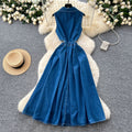 summer new arrival: women's denim dress - designer cutout, waist-exposed, slimming, elegant, slit, sleeveless maxi dress