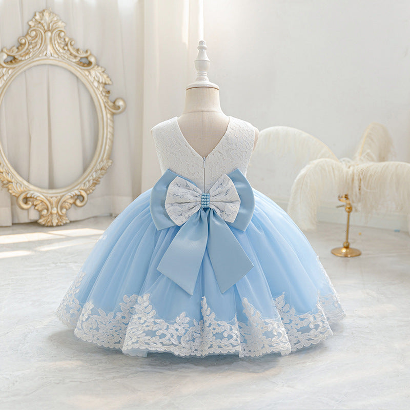 Baby girl sleeveless vest dress with bow - birthday, first birthday, cross-border, european & american style, tutu princess dress for girls
