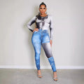 Amazon imitation denim printingstylish women's clothing fashion cross-border summer new arrivallong sleeves tight jumpsuit