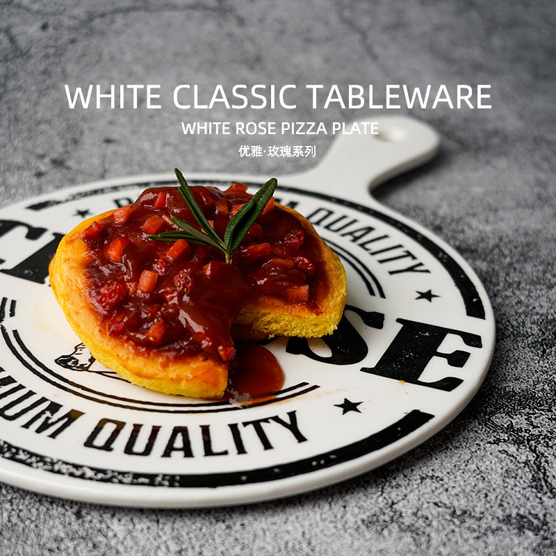Scandinavianins flat ceramic tray, high-looking tray, western food steak plate, classy handle plate tray