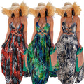 new arrival: cross-border e-commerce hot seller - halter neck maxi dress with digital print, european and american fashion style, flowy skirt, women's dress