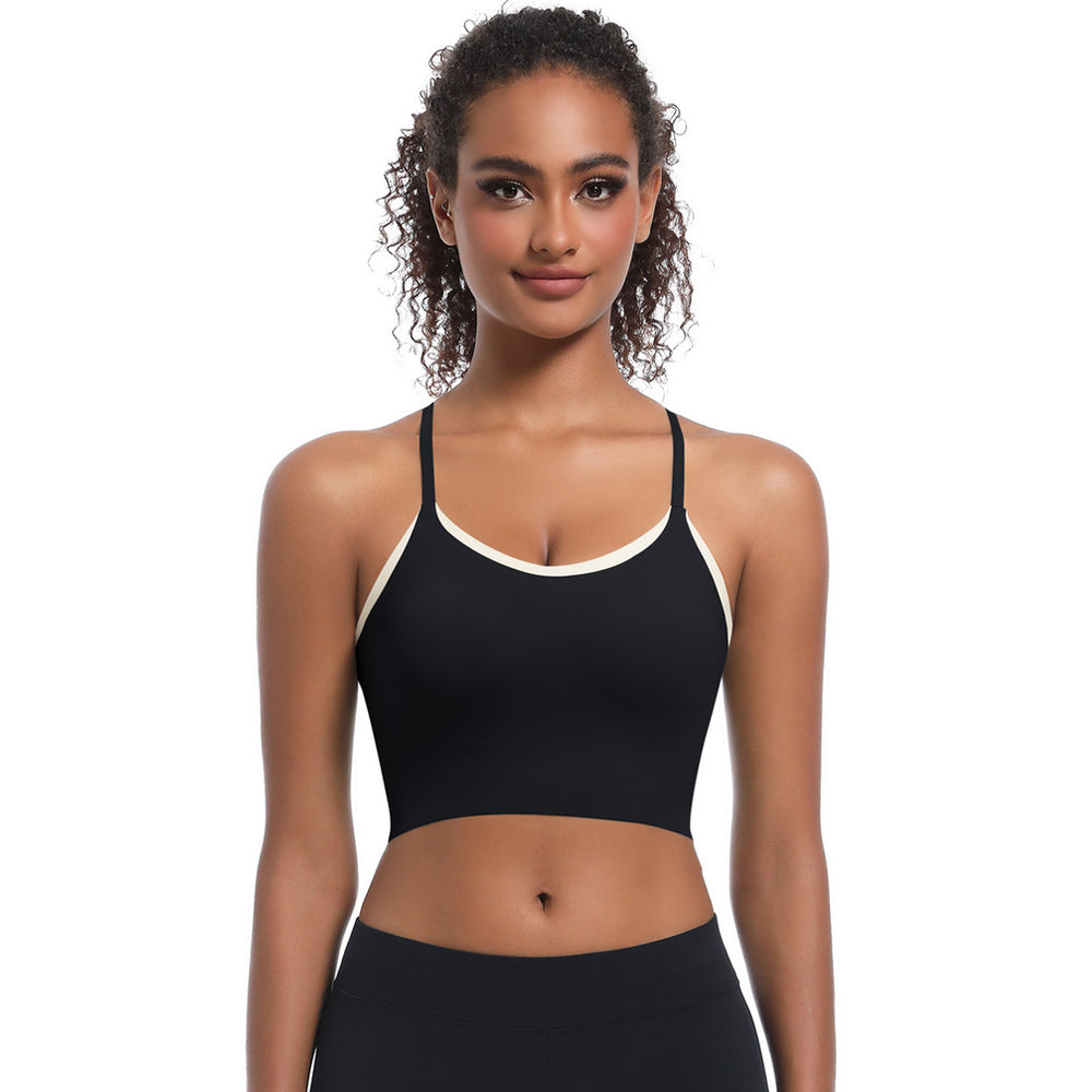 Clearance cross-border solid color double-panel seamless sports bra with built-in cups - perfect for running, fitness, and yoga