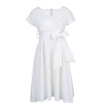 Amazon independent station summer v neckpure color waist bow tie european and american large swing dress cross-border dress