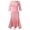 D3350 european and american cross-border women's fashion  new style elegant asymmetrical neck three-quarter sleeve high-waisted irregular dress
