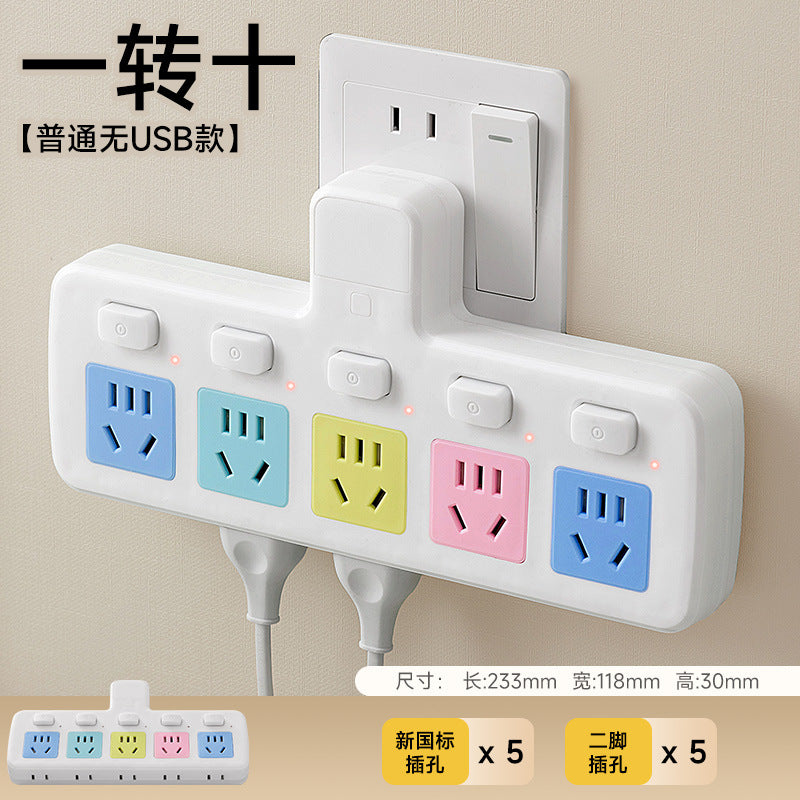 Multi-port usb charging power strip with surge protection, overload protection, five-outlet expansion, independent switches, and bedside night light