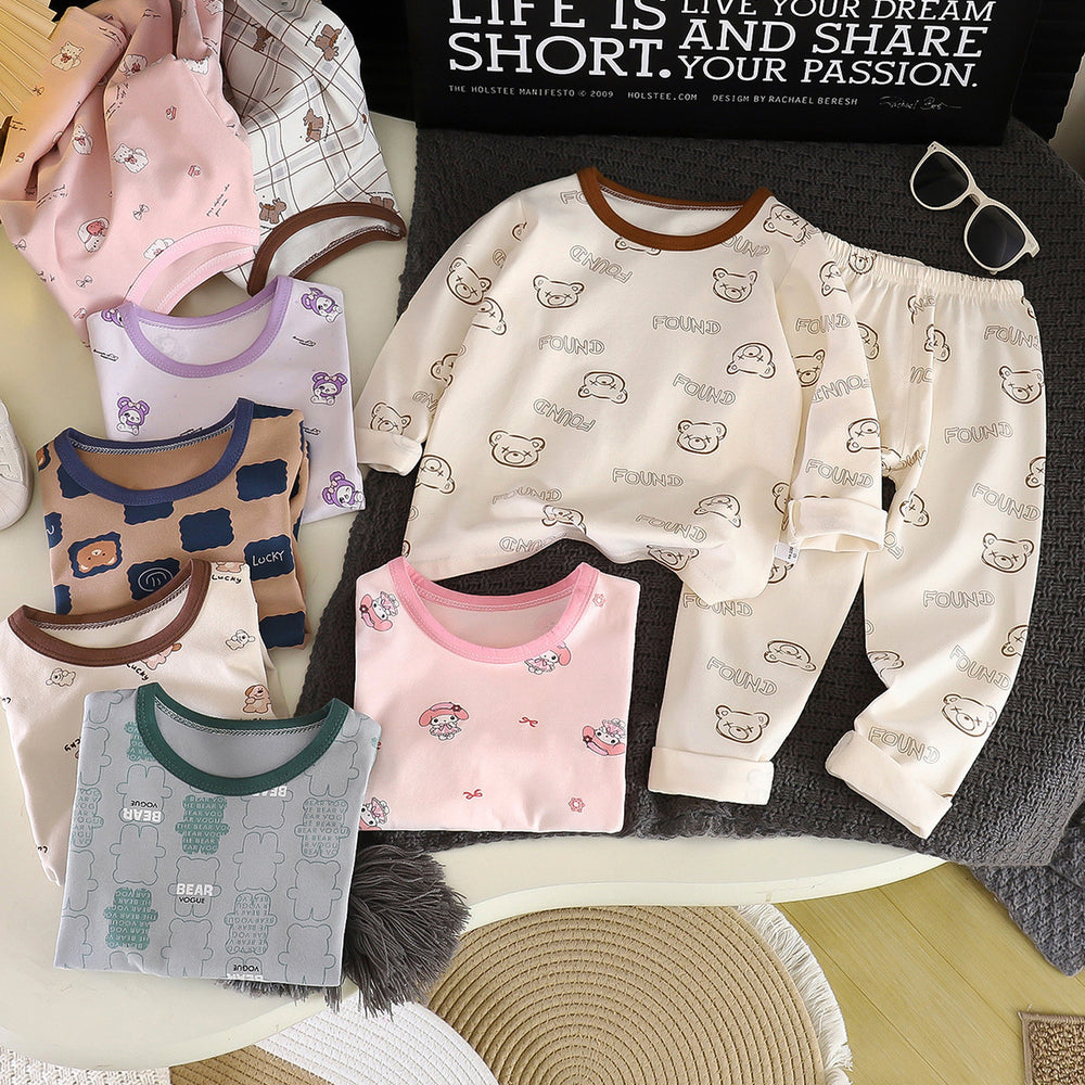 Autumn and winter kids' underwear set, baby lycra cotton thermal underwear, boys' and girls' base layer pajamas, loungewear, children's clothing