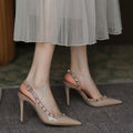 Fashion women's shoes one-strap rivets pointed toe 2025 spring and summer new style thin heel willow versatile toe sandals high heels