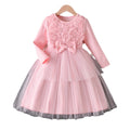 girls' dress - pink floral bow long sleeve tulle princess tutu dress - autumn children's skirt