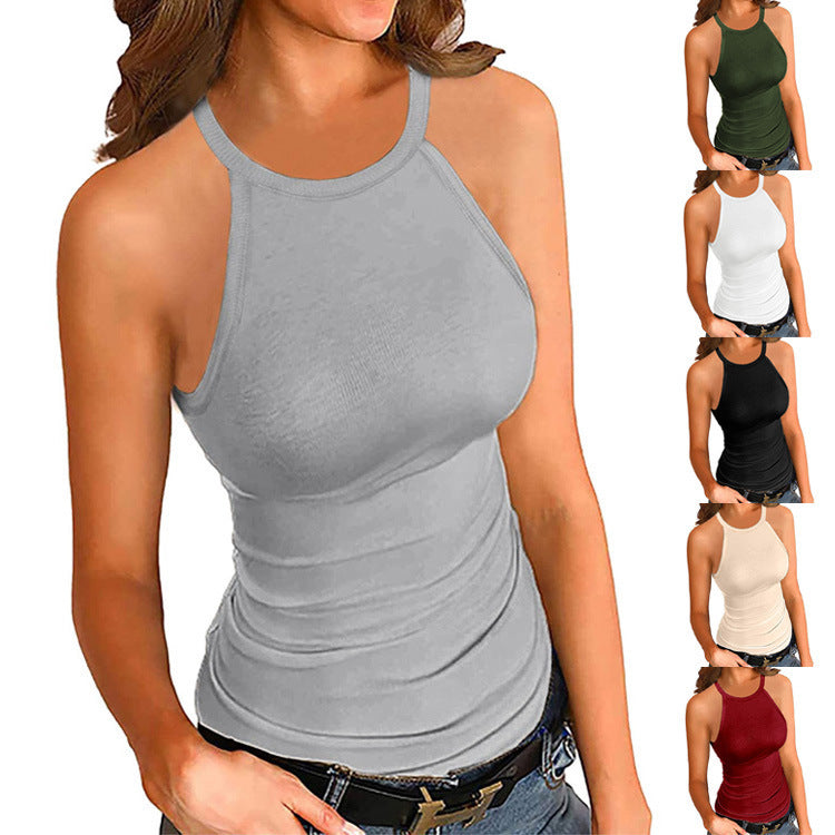 2025wish European and American summer new sexy solid color threaded slim sleeveless vest top women's short