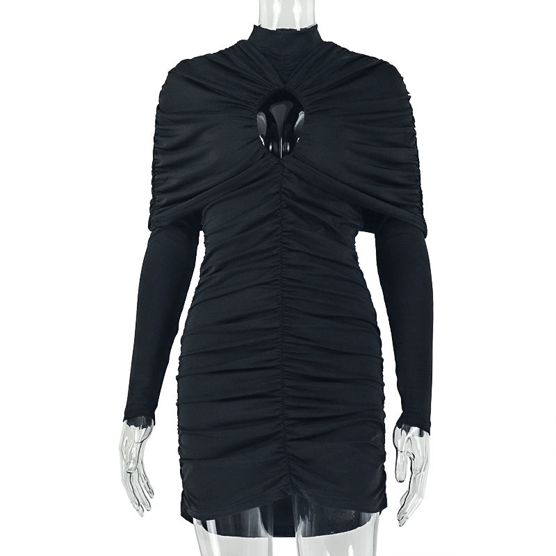 Fashion styleexport design trendy women's clothingsexycut out hip skirt slim fit turtleneck long sleeves western style short dress