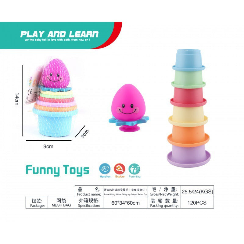Cross-border  export bathing and water stacking Le Rainbow Tower baby toys children's rings and cups silicone