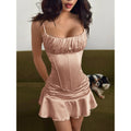 European and american women's clothing  spring new french chic sexy backless camisole ruffle mermaid skirt set