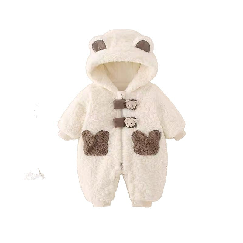 Baby onesies: thickened, fleece-lined, warm outerwear for boys and girls - perfect for outdoor adventures! winter infant clothing, plush and extra thick rompers