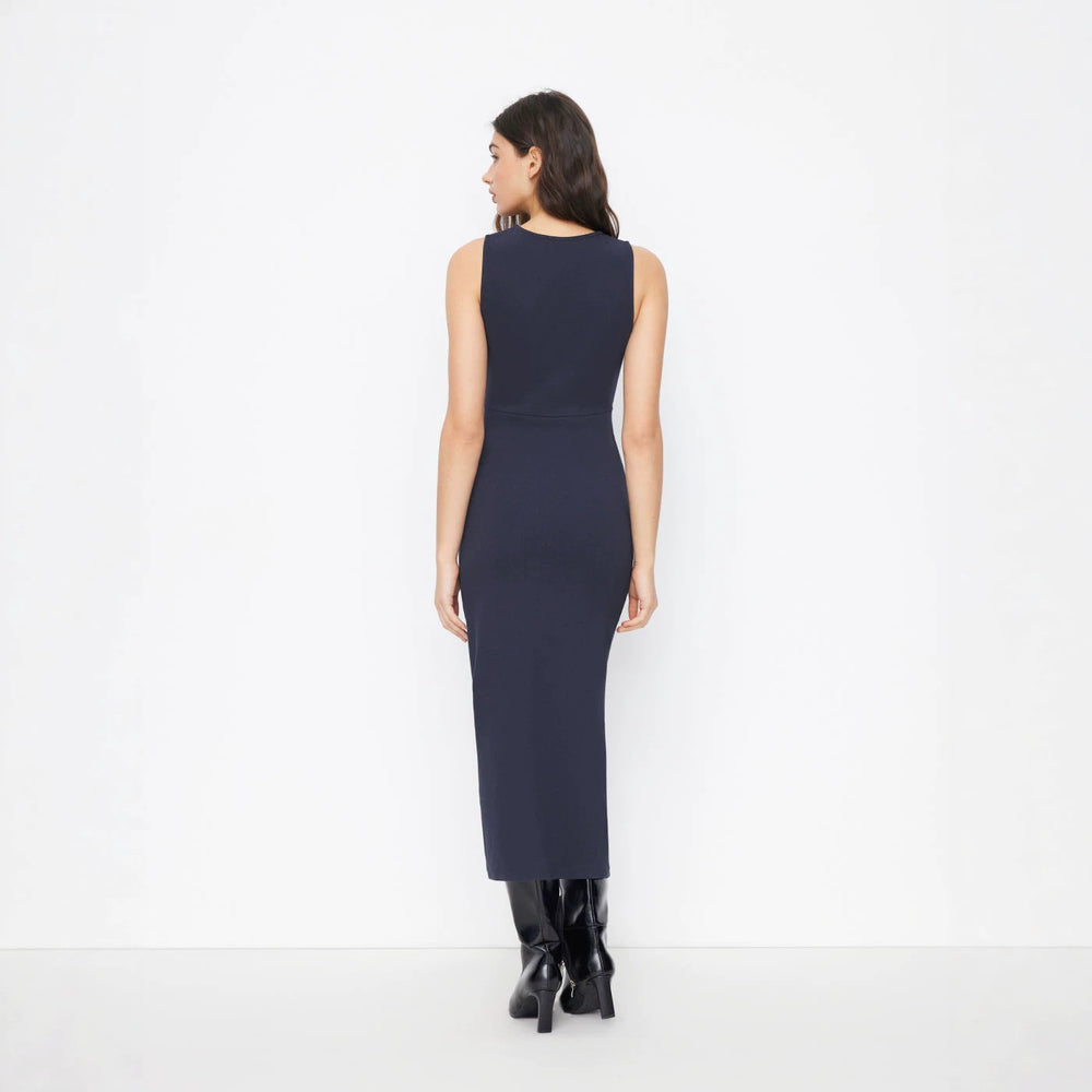 new arrivalsense of design side waist twist slit hip skirt round neck sleeveless button elegantknittingdress for women