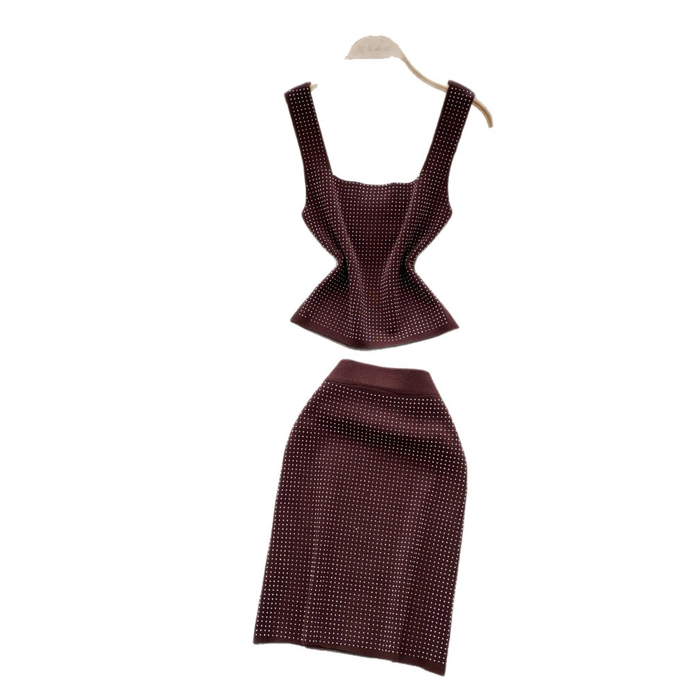 Luxury knit cami two-piece set for women - slim fit, figure-flattering, and chic for summer . perfect for work and everyday wear