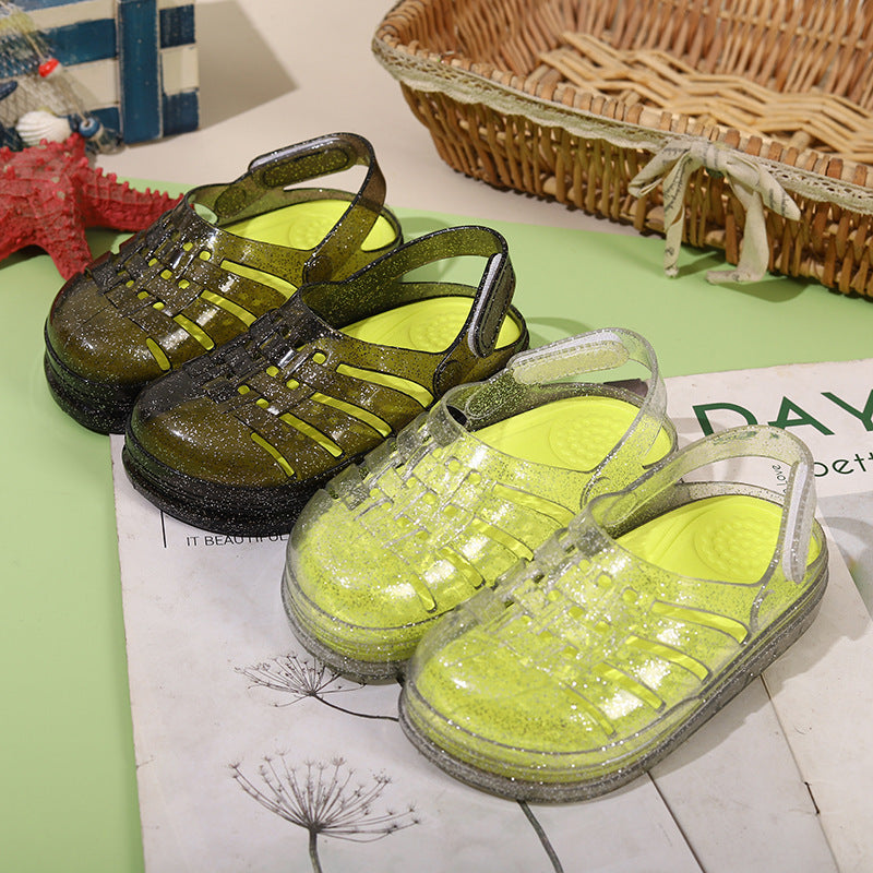 New eco-friendly crystal material eva clogs for boys and girls, jelly sandals and slippers, non-slip thick sole, comfortable wholesale