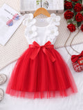 Girls' dress for toddlers and young children, pearl flower bow mesh dress