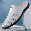 New breathable men's casual soft leather shoes - summer hollow-out slip-on loafers, backless mules for men