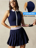 Wilsou style collared zip-up back breathable mesh tennis set - quick-dry skirt for sports & outdoor badminton