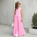 new european and american style girls' sleeveless blazer top + wide-leg pants set - european & american cross-border kids' outfit