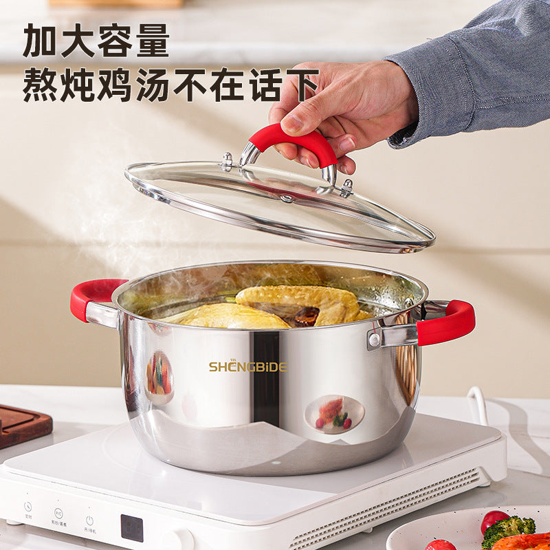 Cross-border cookware stainless steel pot set 16-piece set with silicone handle full set of combination non stick pot