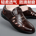 Summer hollow-out leather sandals for men - casual, breathable, business-ready, soft upper, perforated design, durable, middle-aged and elderly, dad shoes