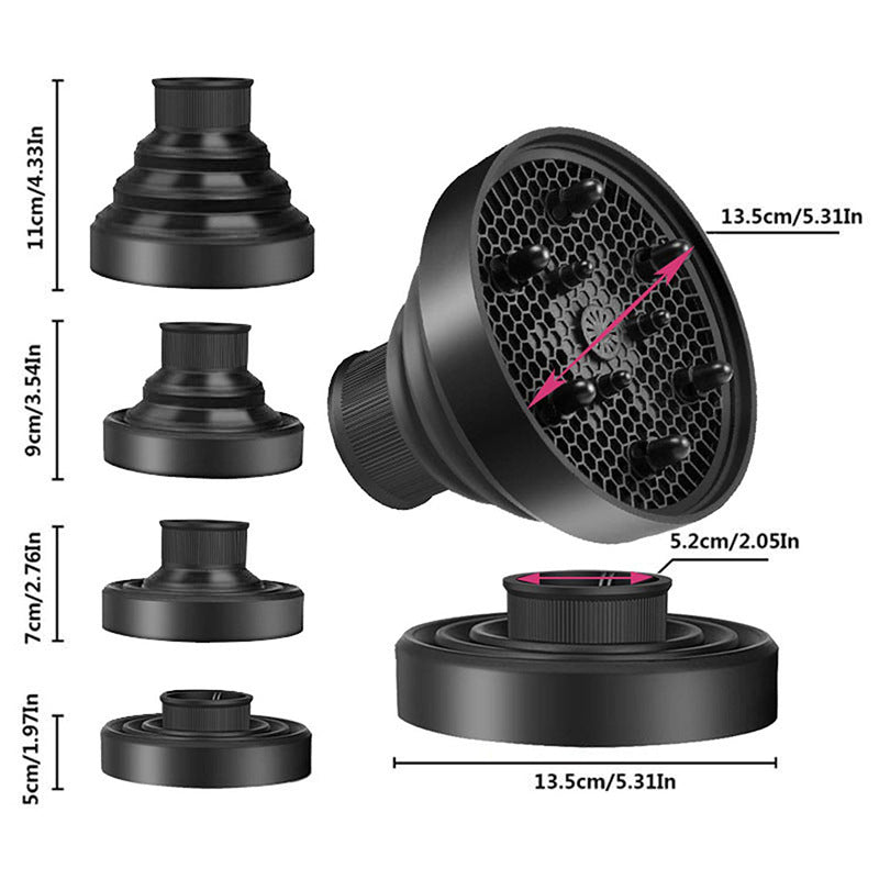 Cross-border silicone hair dryer cover, hair dryer, retractable nozzle, drying and styling, curly hair, hairdressing tools, folding wind hood, spot.