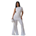 C7700 cross-border   fashion women's elegant bodycon jumpsuit with ruffled detail