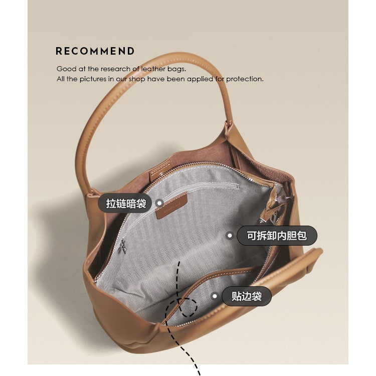 Minimalist large capacity tote bag - 2025 new fashion, niche design, premium soft leather shoulder bag for commuting