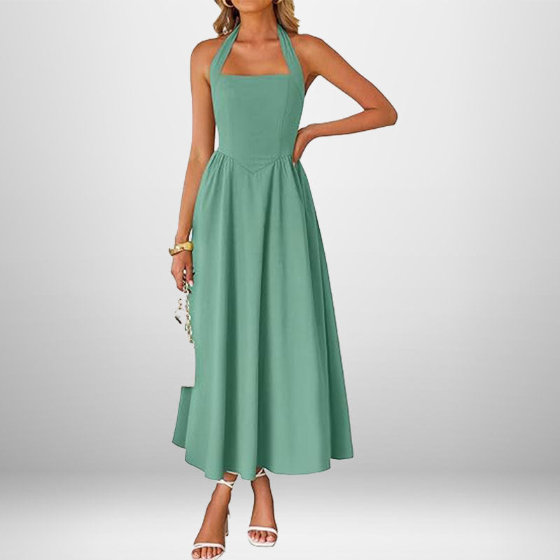 cross-border e-commerce women's fashion: european and american summer new arrivals - stylish and elegant wide strap halter neck backless dress